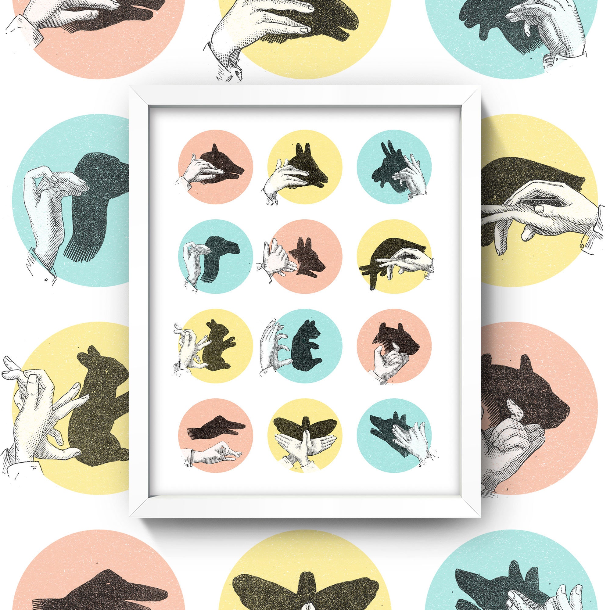 Fun Animal Print Shadow Puppets Wall Art 4 Sizes Etsy