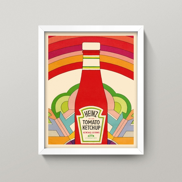 Ketchup Pop Art Print • 4 Sizes! • Vintage Kitchen Wall Art • Retro Kitchen Poster Colorful Psychedelic Condiment Tomato