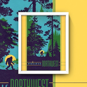 Pacific Northwest Print • Bigfoot Poster • Vintage NW Wall Art • Sasquatch Print • 4 Sizes! • Vintage Northwest Washington State Oregon