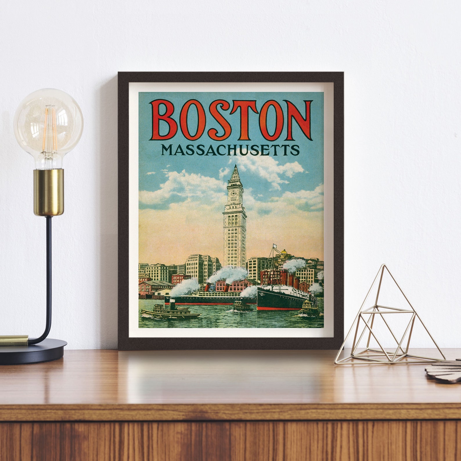 Vintage Boston Travel Poster Antique Boston Print 5 Sizes Etsy