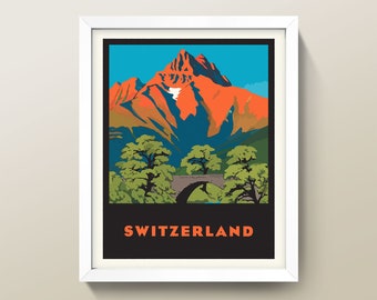 Switzerland Poster • Vintage Switzerland Print • Switzerland Travel Poster • Switzerland Wall Art • 3 Sizes • Swiss Alps Poster