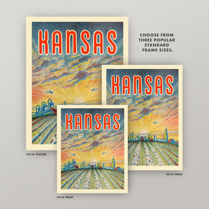 Vintage Kansas Print Kansas Poster Kansas Wall Art 4 Etsy
