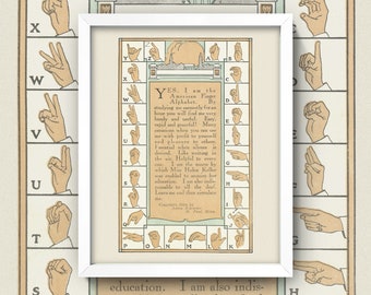 Sign Language Print • Gorgeous Antique Sign Language Chart • Vintage American Sign Language Poster • 1914 ASL NIDCD