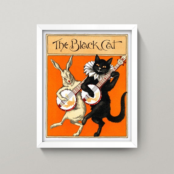 Black Cat Wall Art - Vintage Sheet Music • 2 Sizes! 8X10 & 11X14