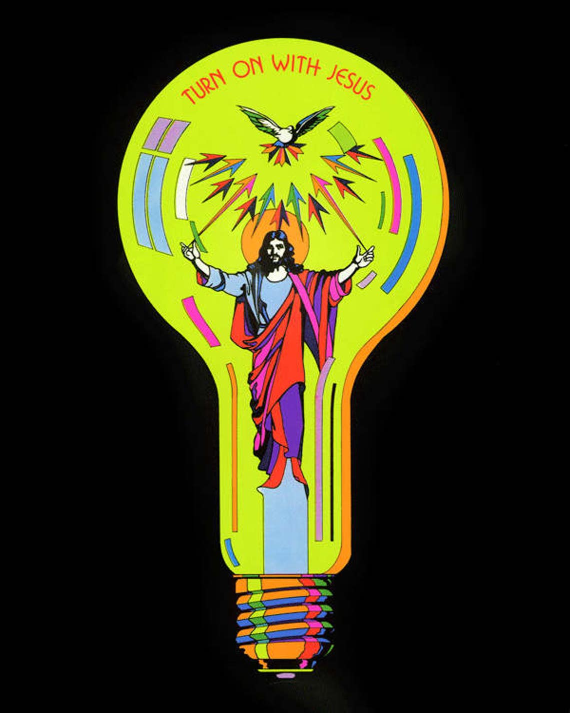 Groovy Jesus Light Bulb Print Wall Art High Quality Giclée Etsy