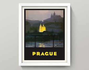 Vintage Prague Travel Poster • Prague Print • Prague Poster • 4 Sizes! • Vintage Czech Republic Travel Poster City of a Hundred Spires