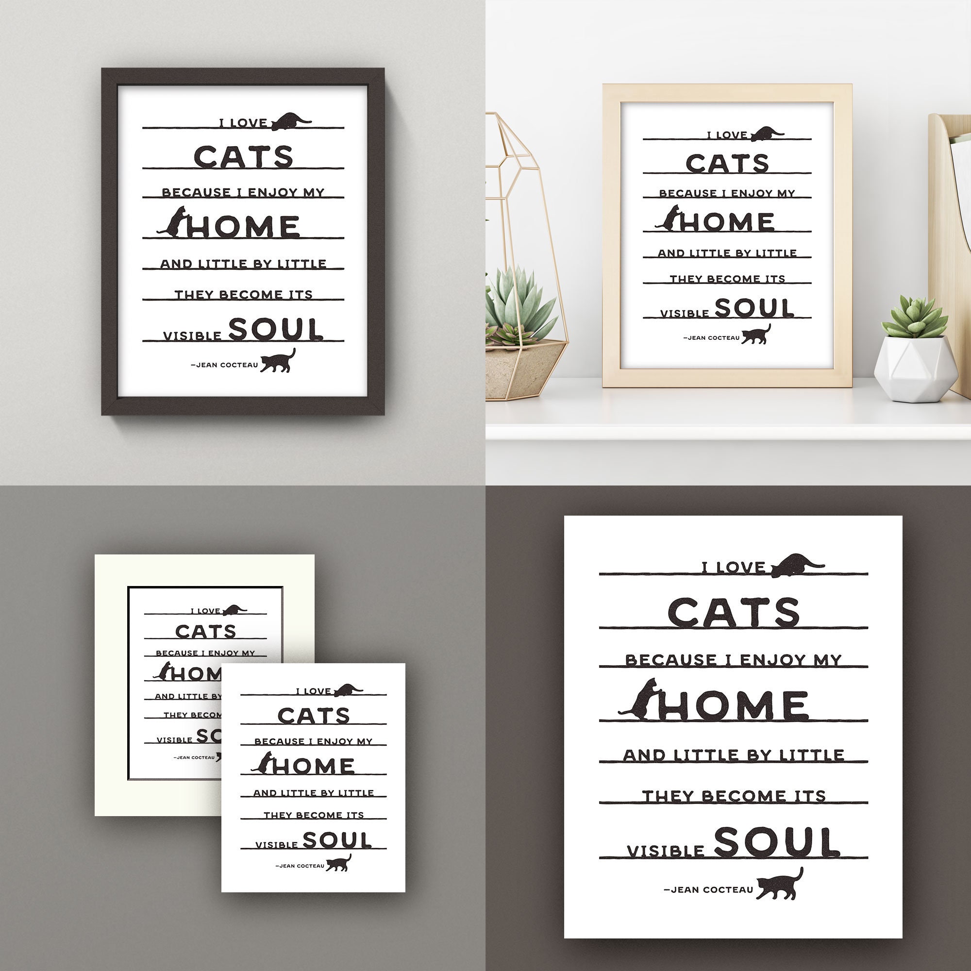Cat Quote Print • 8x10 Wall Art • High Quality Giclée Print • Jean Cocteau  / Literature / Literary Quotes - Etsy, image size:2000x2000