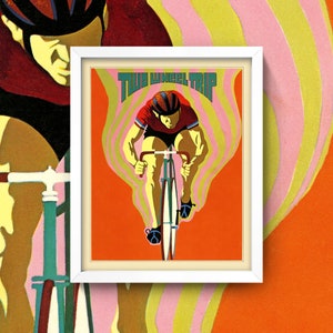 Bicycle Print Wall Art • 8x10 • High Quality Giclee Print • Bike Biking Psychedelic 1970s