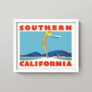 Vintage Southern California Print • Mid-Century California Poster • 2 Sizes! • Retro California Travel Poster • Art Deco Travel Decal Print