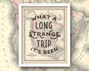 Grateful Dead Long Strange Trip Map Quote • 5 Sizes! • Grateful Dead Poster • Travel Poster • Vintage North America Map