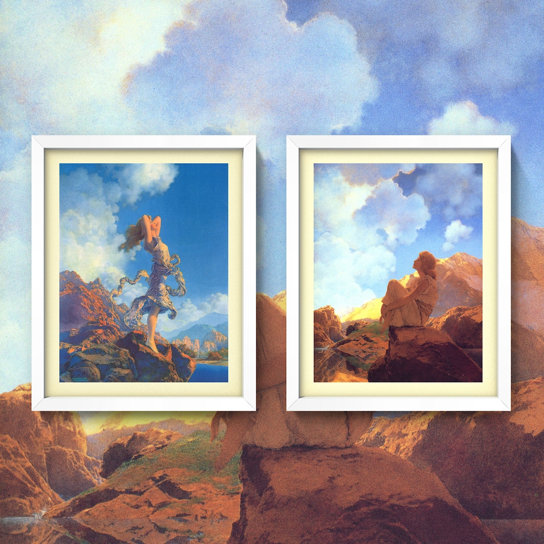 Cloud Gazing Print Set • Vintage Art Nouveau Wall Art • Set of 2