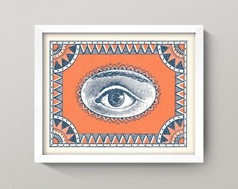 Ornate Eye Print • Vintage Eyeball Wall Art • 2 Sizes! 8X10 & 11X14 • Vintage Indian Matchbox Label • Symbol of Clairvoyance / Optometry