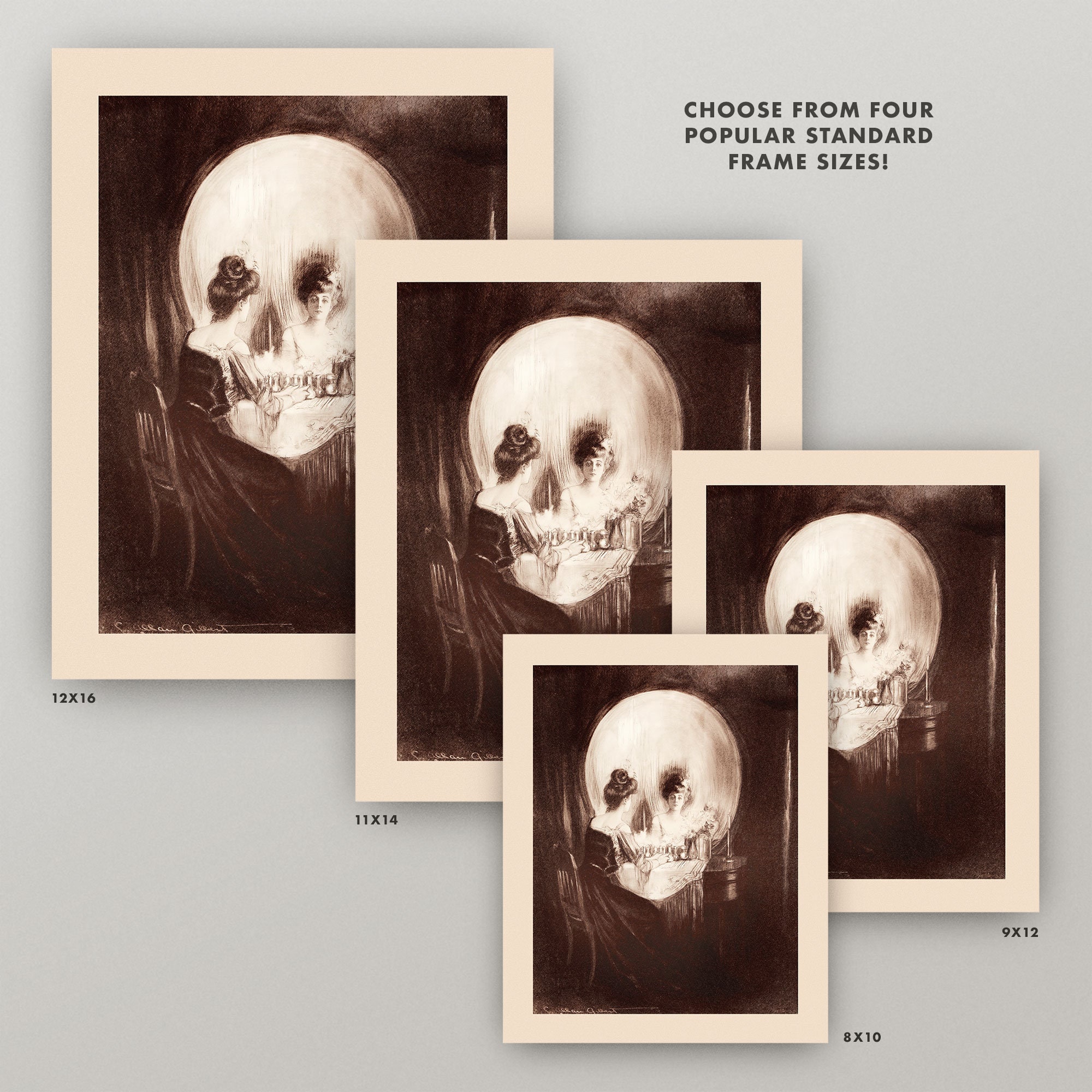 Vintage Vanity Skull Print • Gothic Victorian Bathroom Wall Art