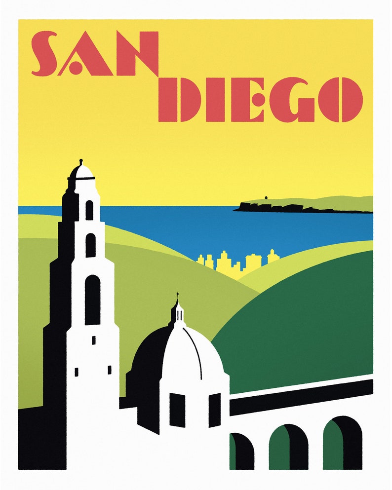 San Diego Print Vintagestyle San Diego CA Travel Poster 4 Etsy