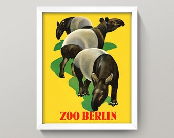 Vintage Tapir Poster • Vintage Berlin Zoo Print • 3 Sizes • Tapir Print • Tapir Wall Art • Zoo Print • Zoo Poster • Germany Travel Poster