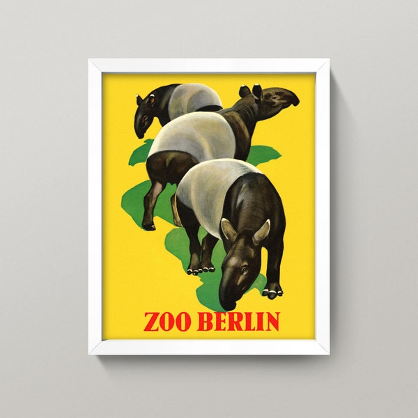 Vintage Tapir Poster • Vintage Berlin Zoo Print • 3 Sizes • Tapir Print • Tapir Wall Art • Zoo Print • Zoo Poster • Germany Travel Poster
