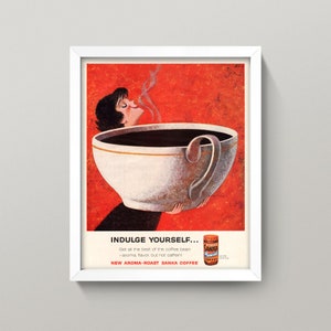 Coffee Print or Poster • Retro Coffee Kitchen Art • 4 Sizes! • Giant Cup of Coffee • Vintage Ad • Coffee Lover • Vintage Kitchen Print