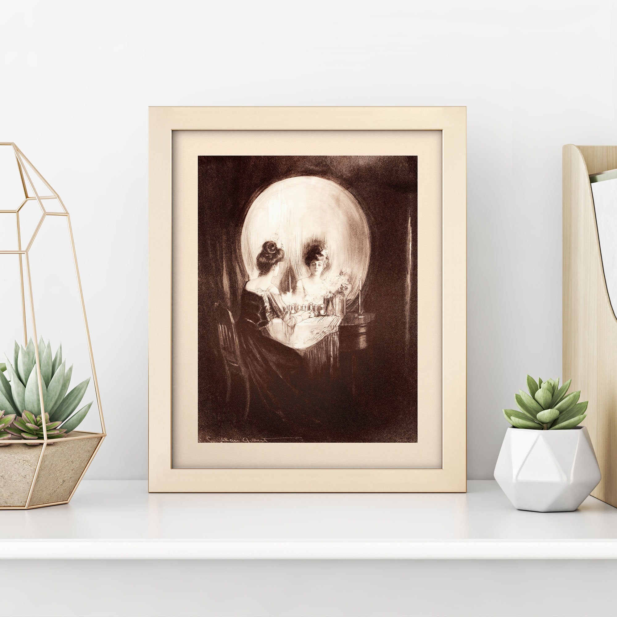Vintage Vanity Reflection Skull Print • 4 Sizes! • Antique Mirror