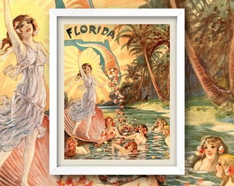 Vintage Florida Print • Antique Florida Wall Art • 4 Sizes! • Art Nouveau • Vintage Florida Travel Poster Print