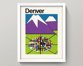 Impresión vintage de Denver • Póster de viaje de Denver • Arte mural de Denver de mediados de siglo • Impresión de 8 x 10 • Impresión vintage de Colorado • Póster de Colorado