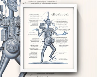 Vintage Robot Print • Sci-Fi Poster • Modern Man • 3 Sizes • Steampunk • Cyberpunk • Vintage Robot Poster • Art Deco Sexbot Android