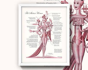 Robot Woman Print • Sci-Fi Poster • Modern Woman • 3 Sizes • Steampunk • Cyberpunk • Vintage Robot Poster • Art Deco Sexbot Android