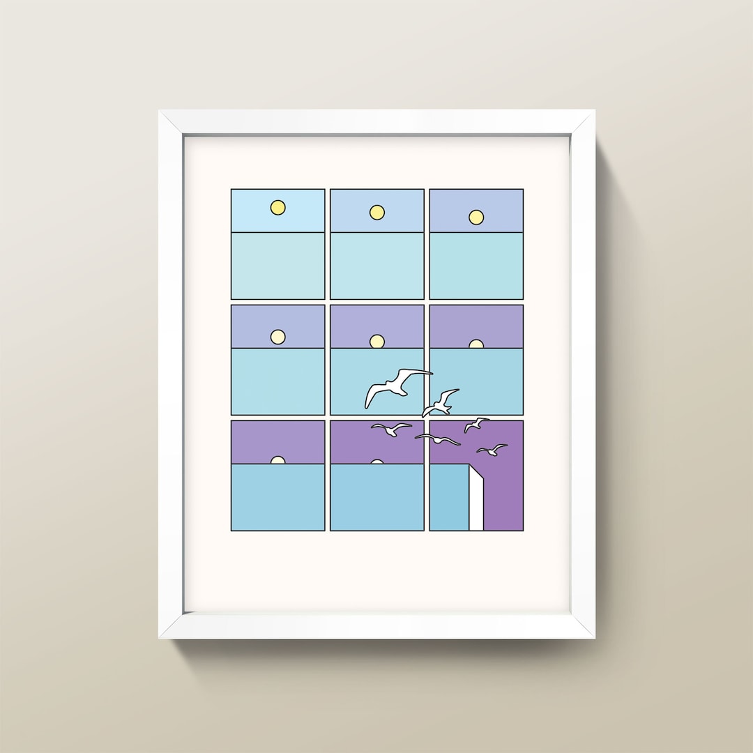 Seagulls Optical Art Print Pastel Sunset Wall Art Op Art Etsy