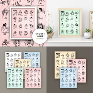 Boobs Breast Types Chart • Fun Vintage Bathroom Print • 4 Sizes