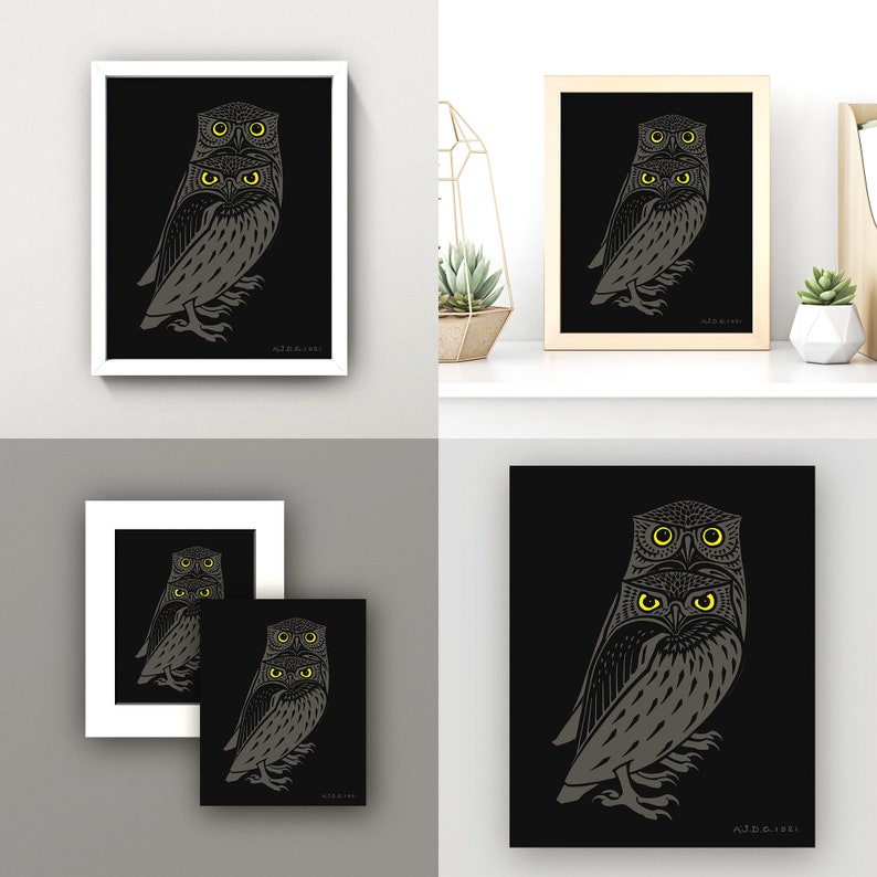 Owl Woodcut Print Vintage Owl Wall Art 2 Sizes A Etsy