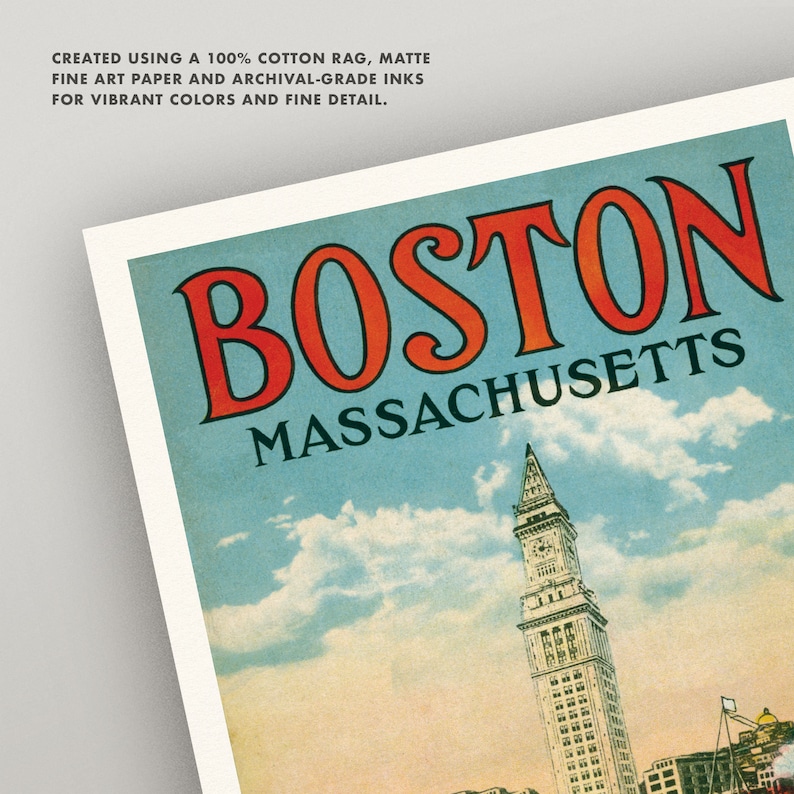 Vintage Boston Travel Poster Antique Boston Print 5 Sizes | Etsy
