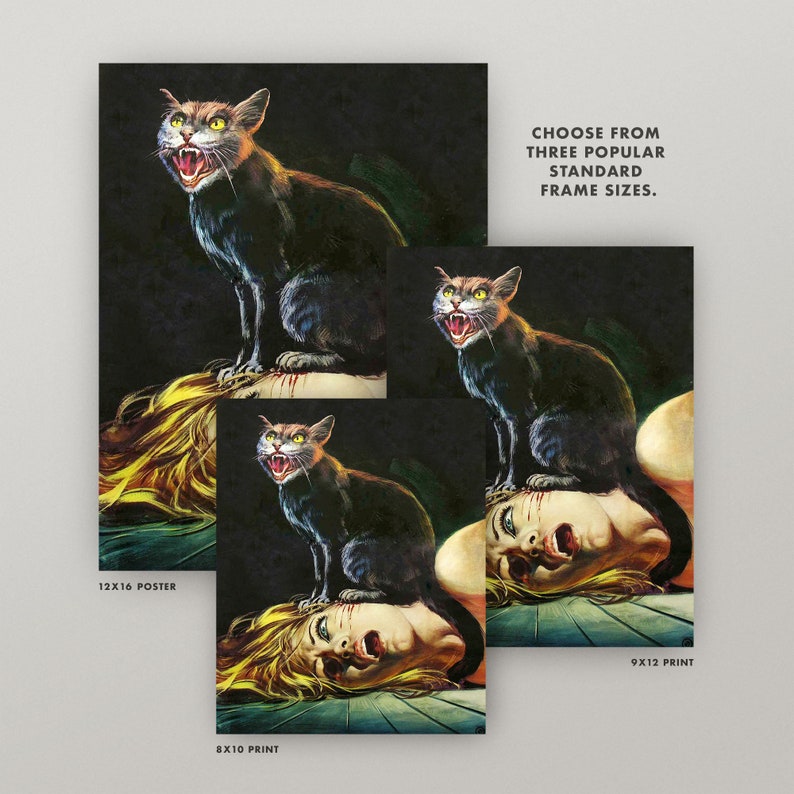 \u2022 Cat Lady \u2022 Vintage Cat Horror Movie Poster \u2022 Goth Dead Macabre Evil Dead Blood \u2022 Black Cat Horror Print \u2022 3 Sizes Cat Scratch Fever