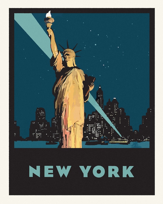 New York Wall Art • Vintage NYC Travel Poster • 3 Sizes • 8X10