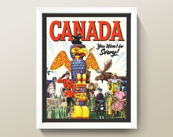 Vintage Canada Travel Poster • Canada Print • 4 Sizes! • Funny Canadian Stereotypes Wall Art • Nice, Eh?