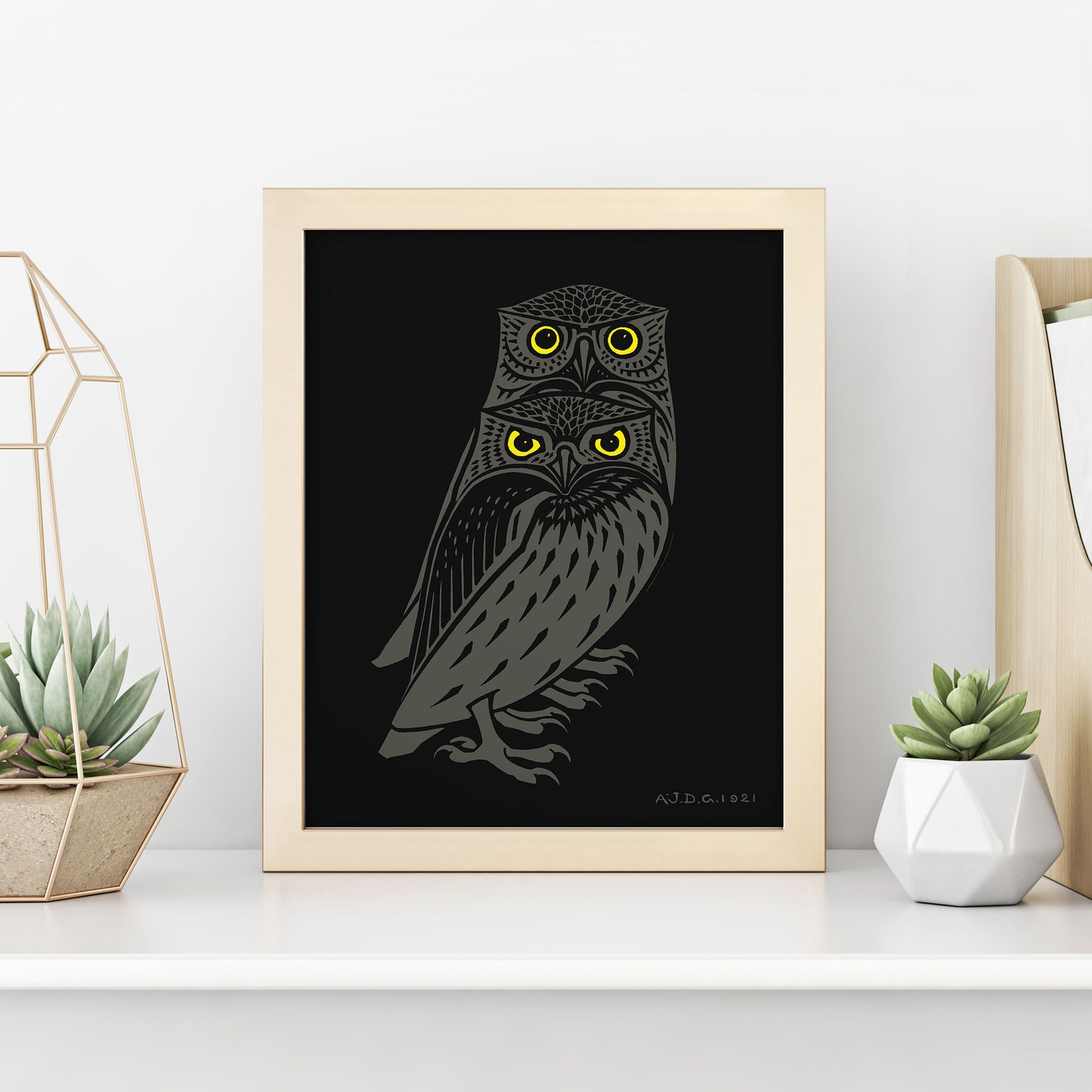 Owl Woodcut Print Vintage Owl Wall Art 2 Sizes A | Etsy