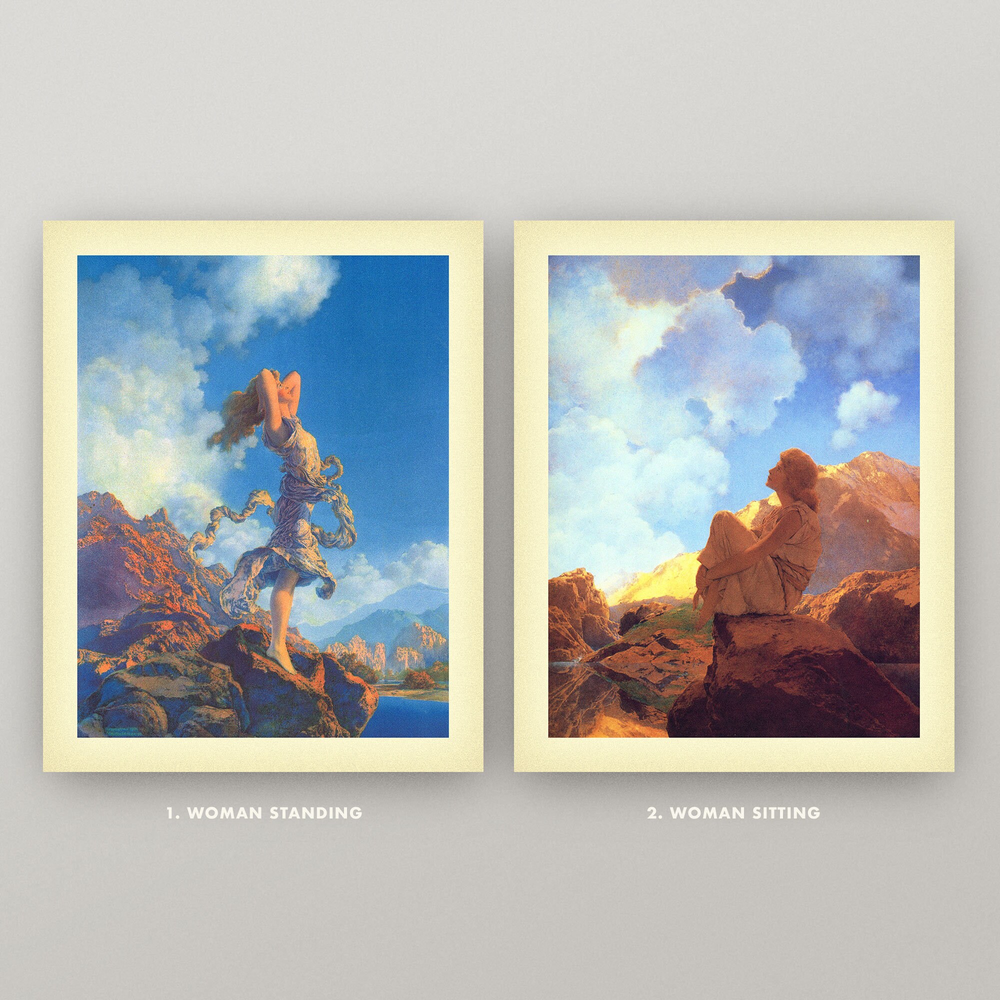 Cloud Gazing Print Set • Vintage Art Nouveau Wall Art • Set of 2