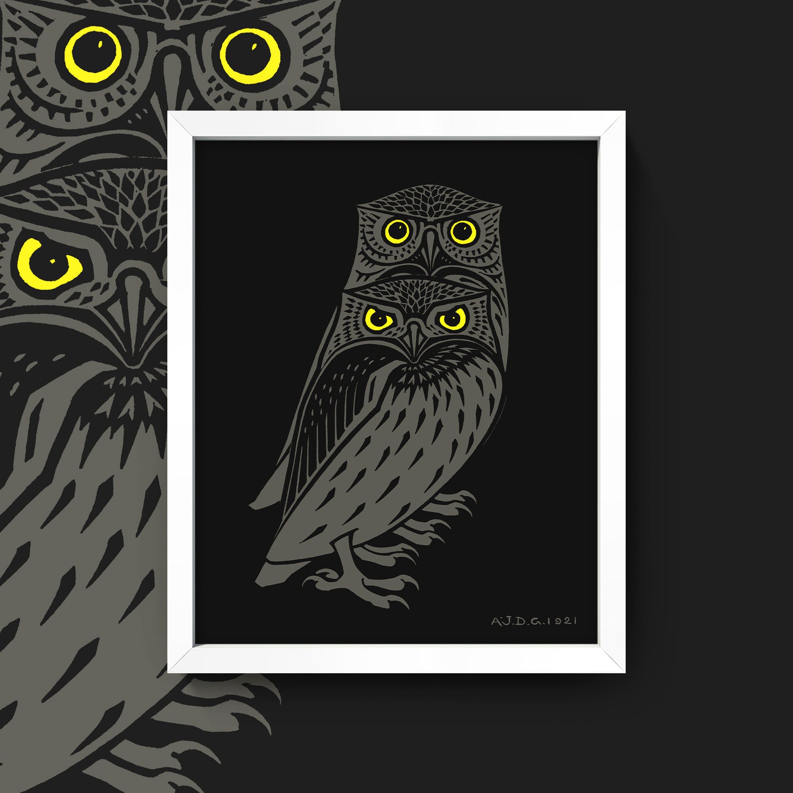 Owl Woodcut Print Vintage Owl Wall Art 2 Sizes A Etsy