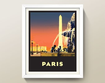 Paris Print Wall Art • Vintage Travel Poster • 4 Sizes! 8X10, 9X12 & 12X16 • France