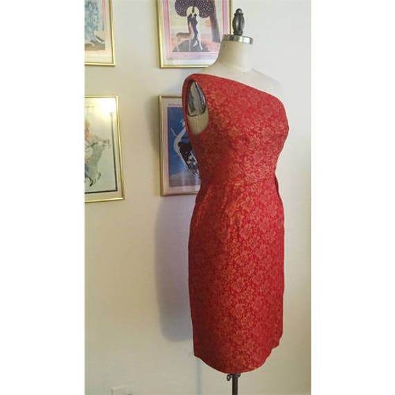 red and gold cocktail dress