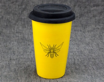 16oz Hand Painted Travel Mug with Faceted Bee