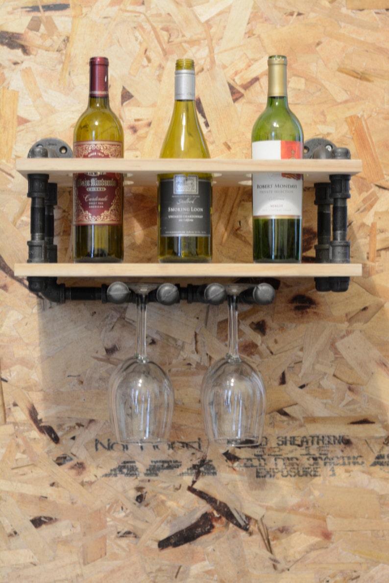 6 Bottle and Glassware Hanging Wine Rack Made of Pipe Etsy