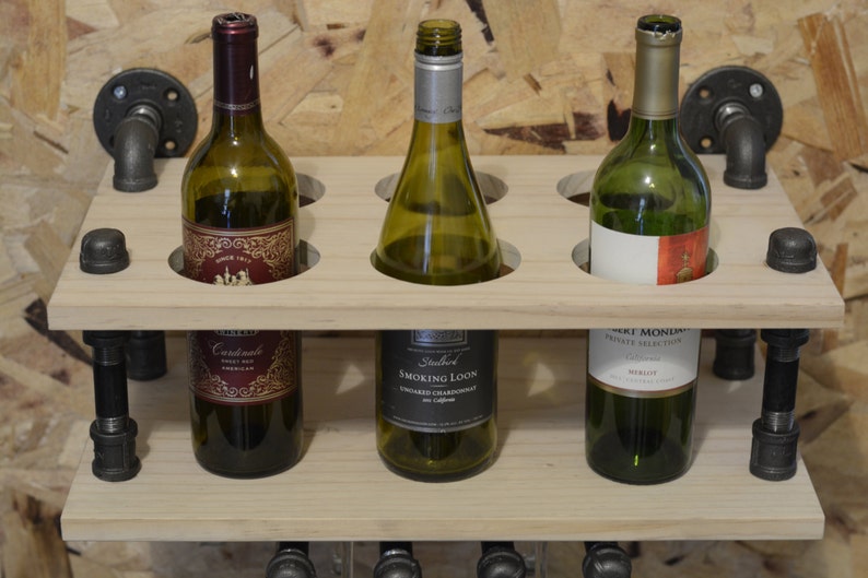 6 Bottle and Glassware Hanging Wine Rack Made of Pipe Etsy