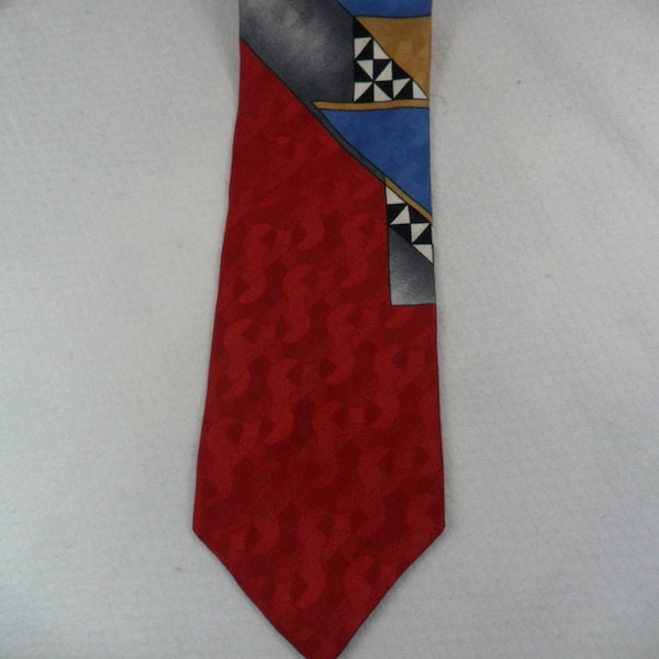 Vintage FC Tie Pure Silk Neck Tie Red Black and Blue Abstract Necktie 58 x 3-3/4 Vintage Tie Shop T190