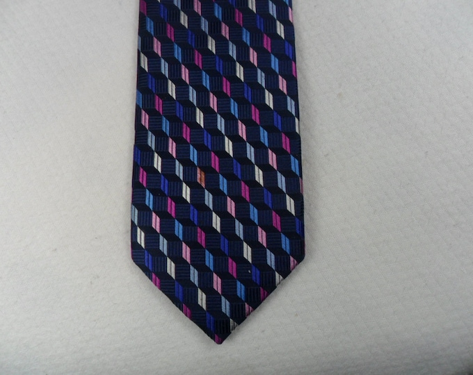 Vintage Haines and Bonner of London Tie Pure Silk Blue and Pink Geometric Square Necktie 58 x 3.25 Vintage Tie Shop T1186