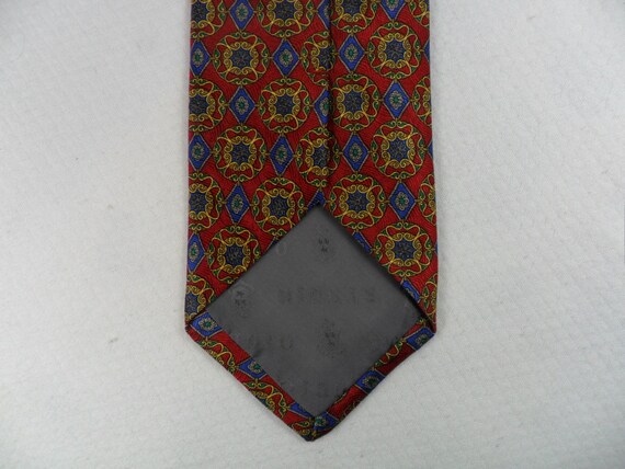 XL Robert Talbott Studio Tie LONG USA Silk Red Gray and Gold Geometric Wheels  Necktie  62 x 3.75 Vintage Tie Shop T375