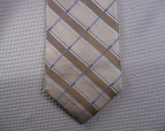 Vintage Murano Tie Fine Quality Pure Silk  Geometric Beige and Gold Stripe Neck Tie 58 x 3.75 Vintage Tie Shop T32