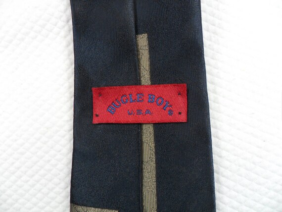 Vintage Bugle Boy Tie USA  Polyester Blue and Sil… - image 3