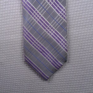 Vintage Crofts and Barrows Stripe Tie USA Pure Silk Purple and Silver Diagonal Stripe Design Necktie 58 x 3.25 Vintage Tie Shop T377
