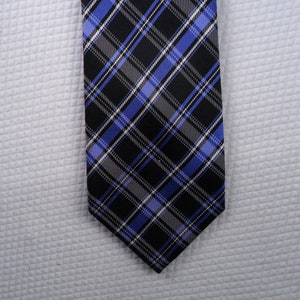 Vintage Chaps Tie Ralph Lauren Pure Silk Plaid Black and Blue Plaid pattern  Necktie 58 x 3.5 Vintage Tie Shop T504