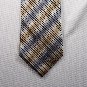 Vintage Van Heusen Silk Tie: Gold & Silver Diagonal Stripe