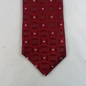 Vintage Michael Kors Tie USA Made Pure Silk   Geometric Red Silver and Gray Geometric Square Necktie 56 x 3.75 Vintage Tie Shop T1415